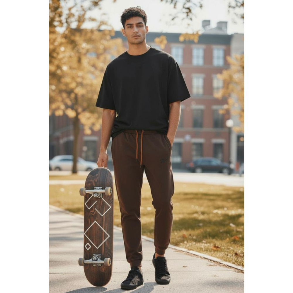 Tony Hawk Nice Weight Fleece Joggers Sweatpants w Back Zip Pocket in Dark Earth